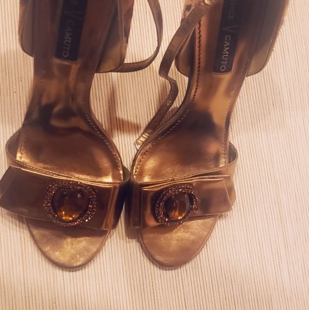 Gold and brown heels